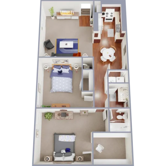 a floor plan of a two bedroom apartment at The Heritage Hill Apartments
