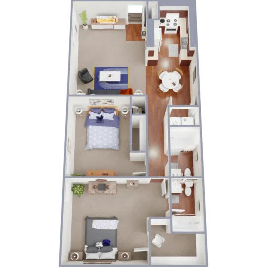a floor plan of a two bedroom apartment at The Heritage Hill Apartments