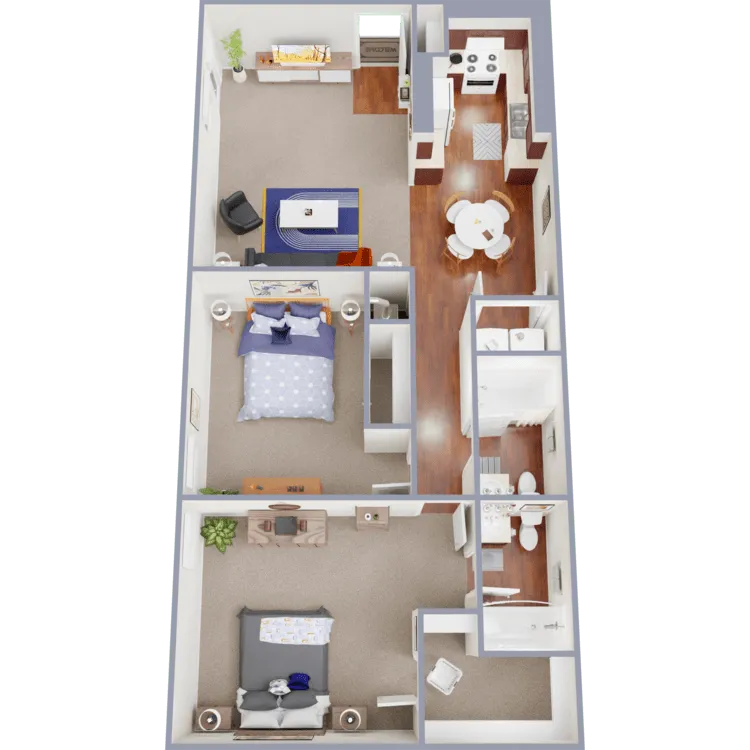 Brooklyn-2 2bd | 2ba - 3D Plan