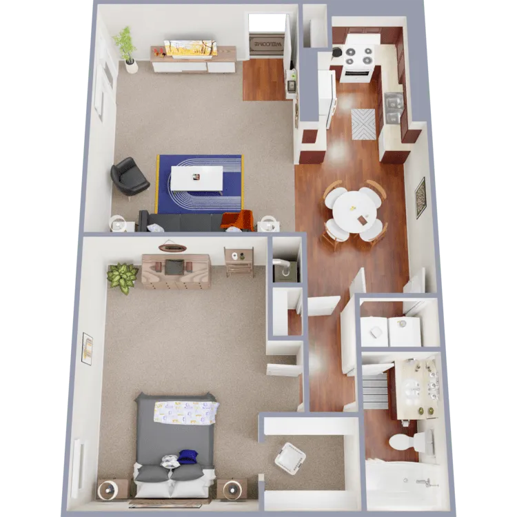 The Reagan 1bd | 1ba - 3D Plan